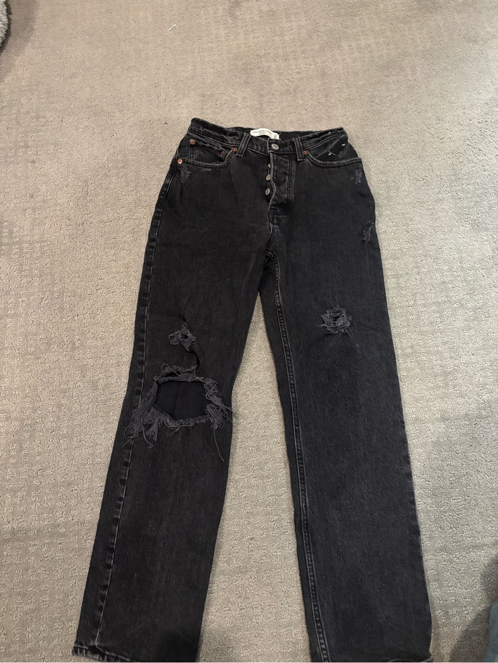 Abercrombie & Fitch Black Distressed Straight-Leg Jeans